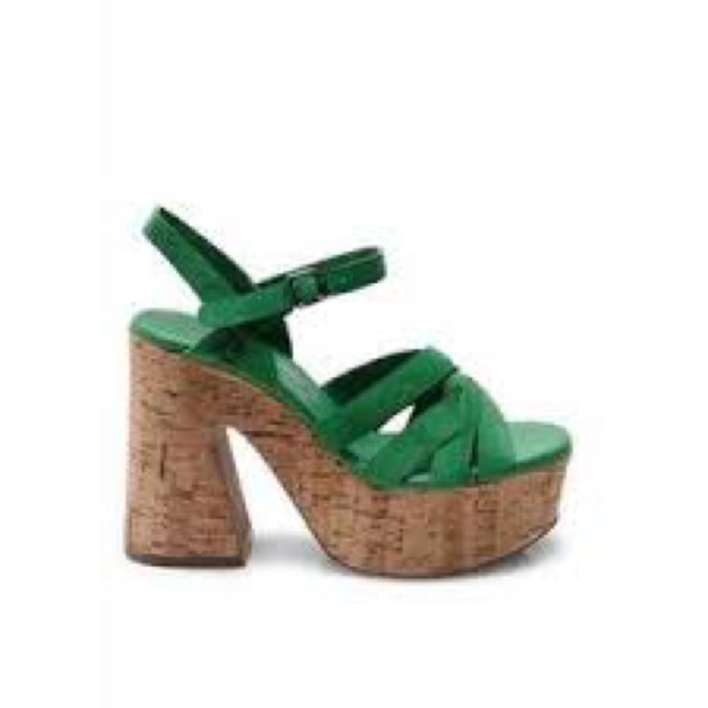 Women’s Free People Lisbon Green Suede Cork Platform Sandals Size 39.5